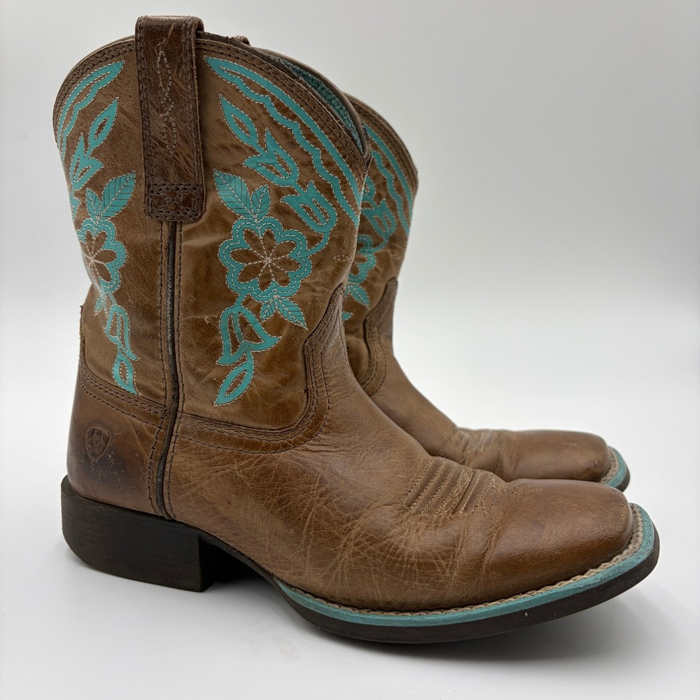 Ariat Kids Fatbaby Heritage Western Boots Size 1 Brown Turquoise Leather